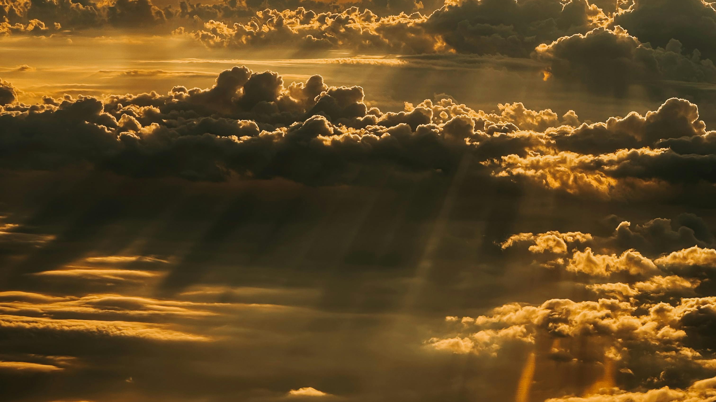 Aerial clouds at golden sunrise